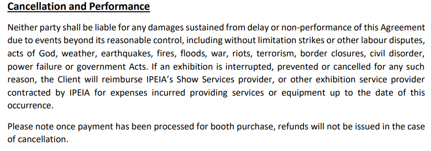 Exhibitor Cancellation Policy