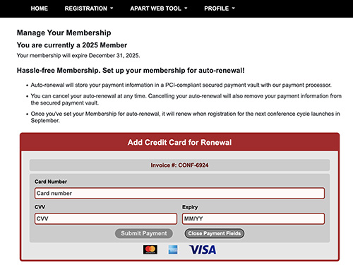 Credit Card Form for Renewals Screenshot