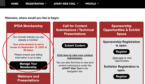 Home Page Renewal Reminder Screenshot