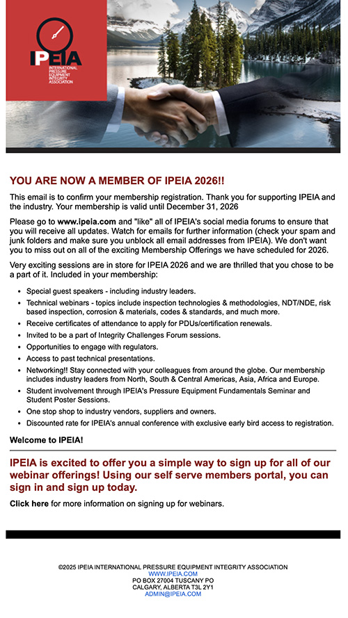 Membership Welcome Email Screenshot