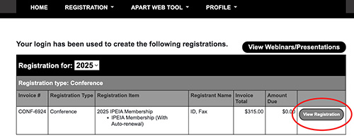 View Registration Button Screenshot