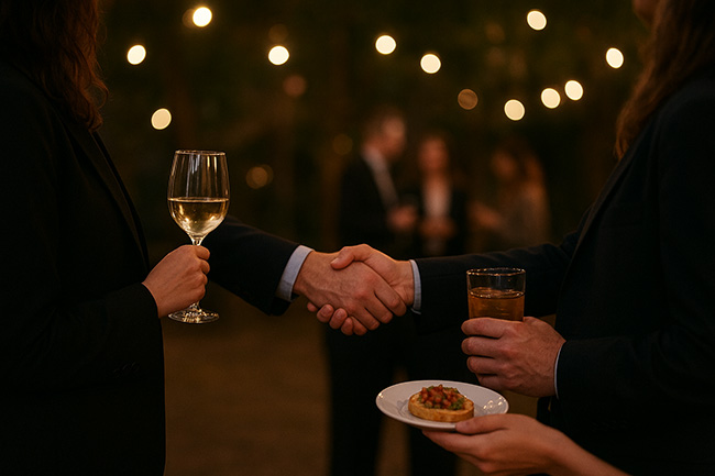 Business Executives Shaking Hands at Networking Event